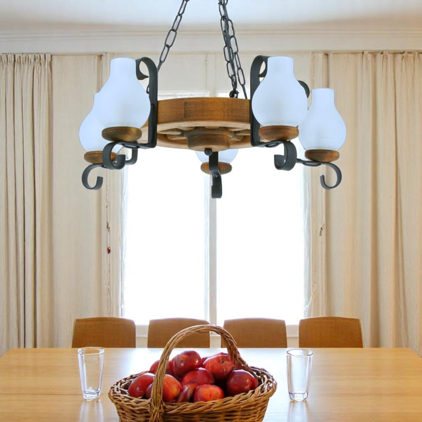 Brilagi - Suspension chaîne ROATA 5xE14/40W/230V hêtre