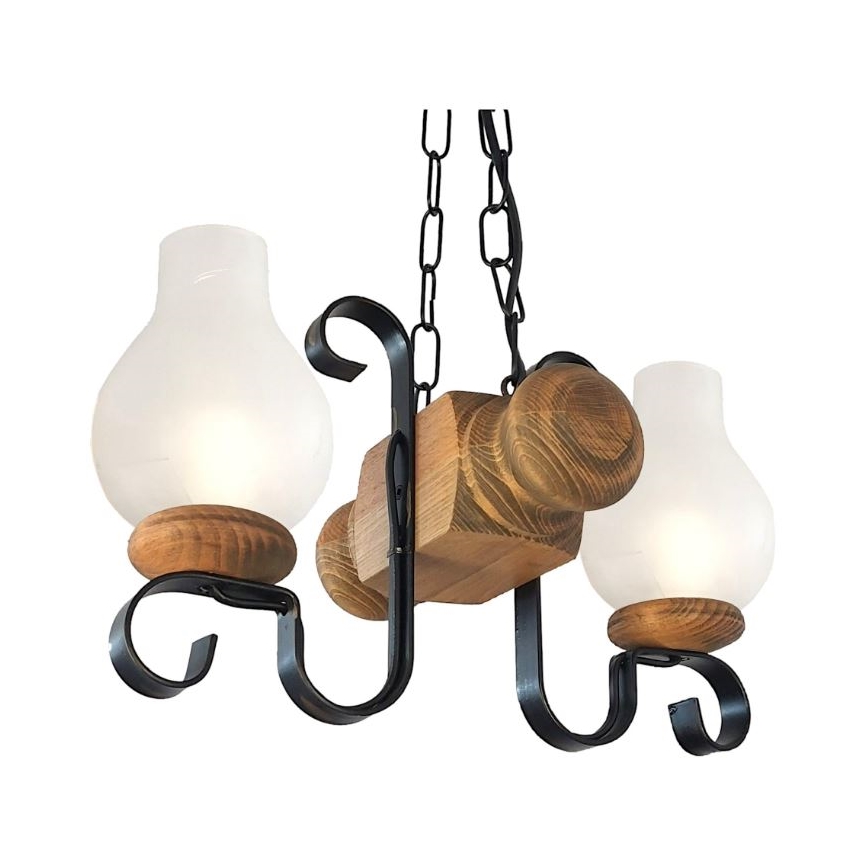 Brilagi - Suspension chaîne RUSTIC 2xE14/40W/230V hêtre