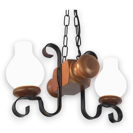 Brilagi - Suspension chaîne RUSTIC 2xE14/40W/230V hêtre/noyer