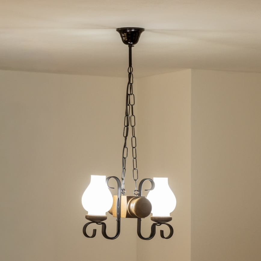 Brilagi - Suspension chaîne RUSTIC 2xE14/40W/230V hêtre/noyer
