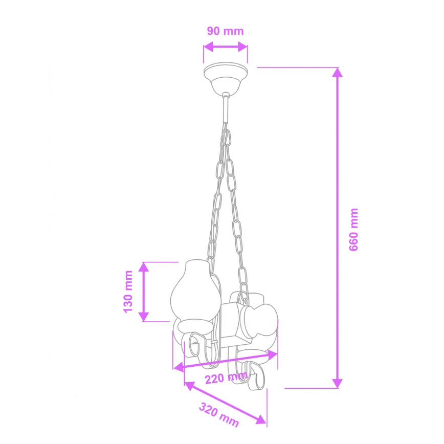 Brilagi - Suspension chaîne RUSTIC 2xE14/40W/230V hêtre/noyer