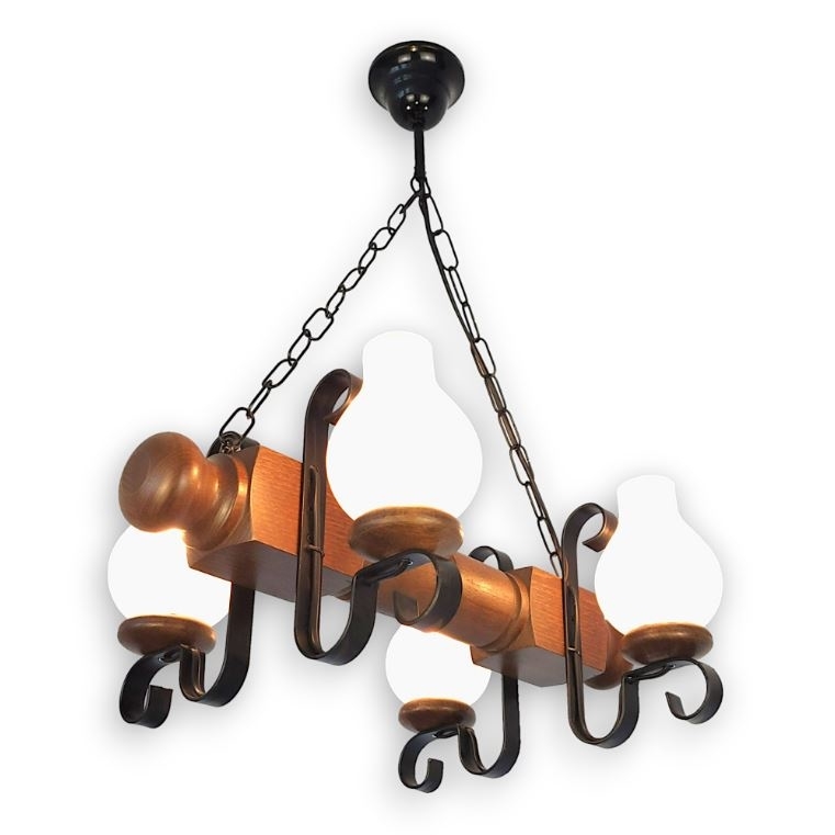 Brilagi - Suspension chaîne RUSTIC 4xE14/40W/230V hêtre/noyer