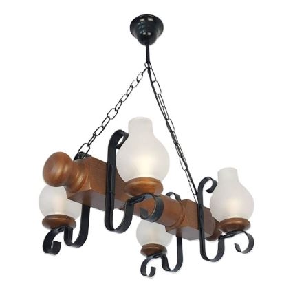 Brilagi - Suspension chaîne RUSTIC 4xE14/40W/230V hêtre/noyer