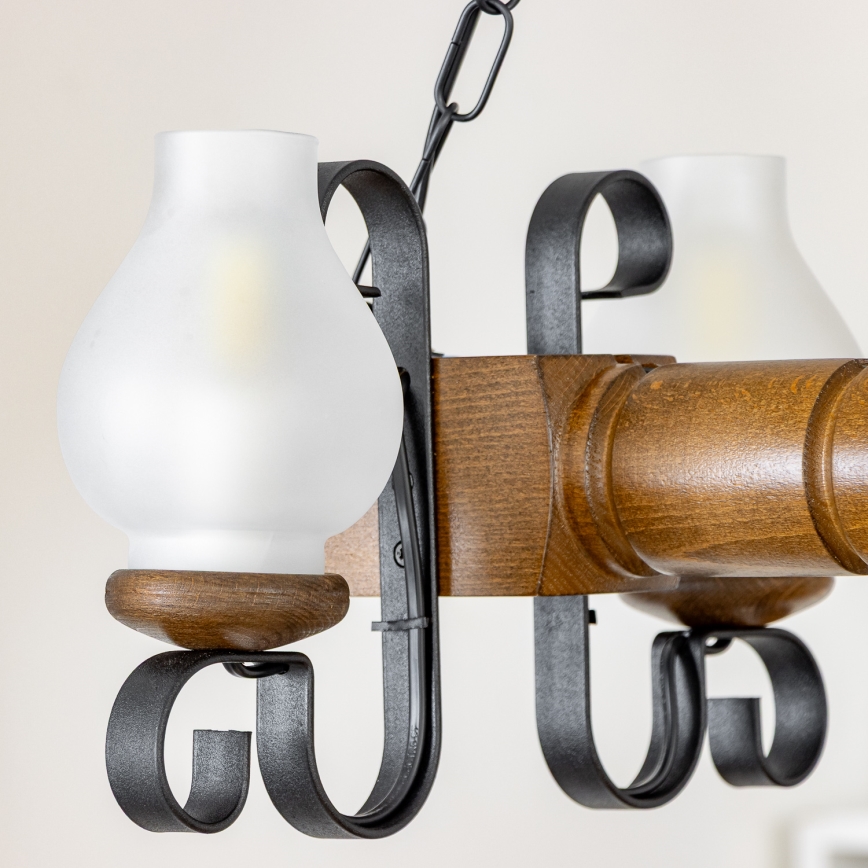 Brilagi - Suspension chaîne RUSTIC 4xE14/40W/230V hêtre/noyer