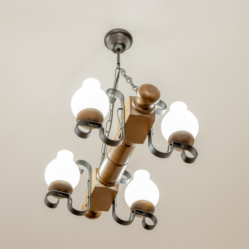 Brilagi - Suspension chaîne RUSTIC 4xE14/40W/230V hêtre/noyer