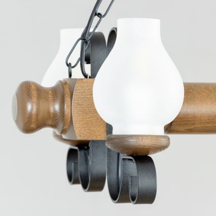 Brilagi - Suspension chaîne RUSTIC 4xE14/40W/230V hêtre/noyer