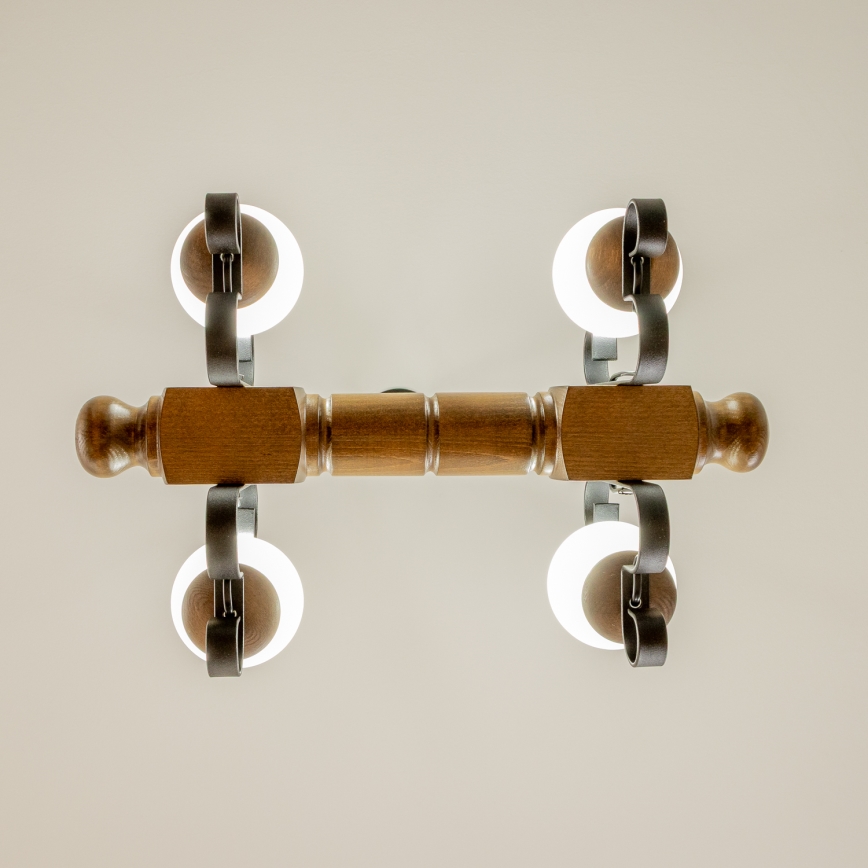 Brilagi - Suspension chaîne RUSTIC 4xE14/40W/230V hêtre/noyer