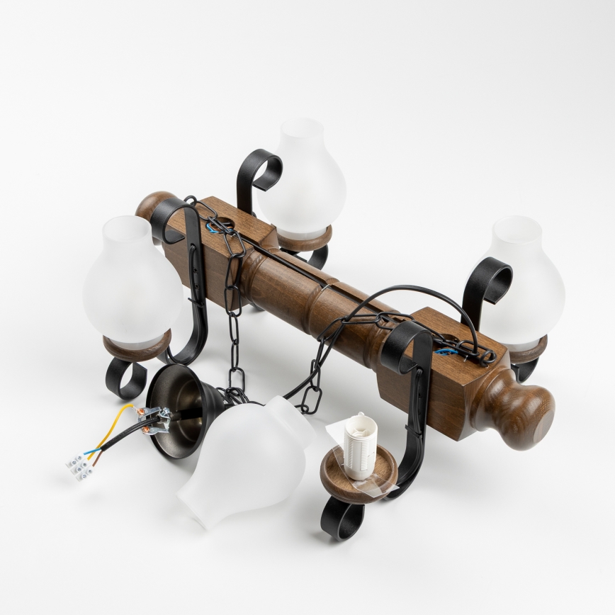 Brilagi - Suspension chaîne RUSTIC 4xE14/40W/230V hêtre/noyer