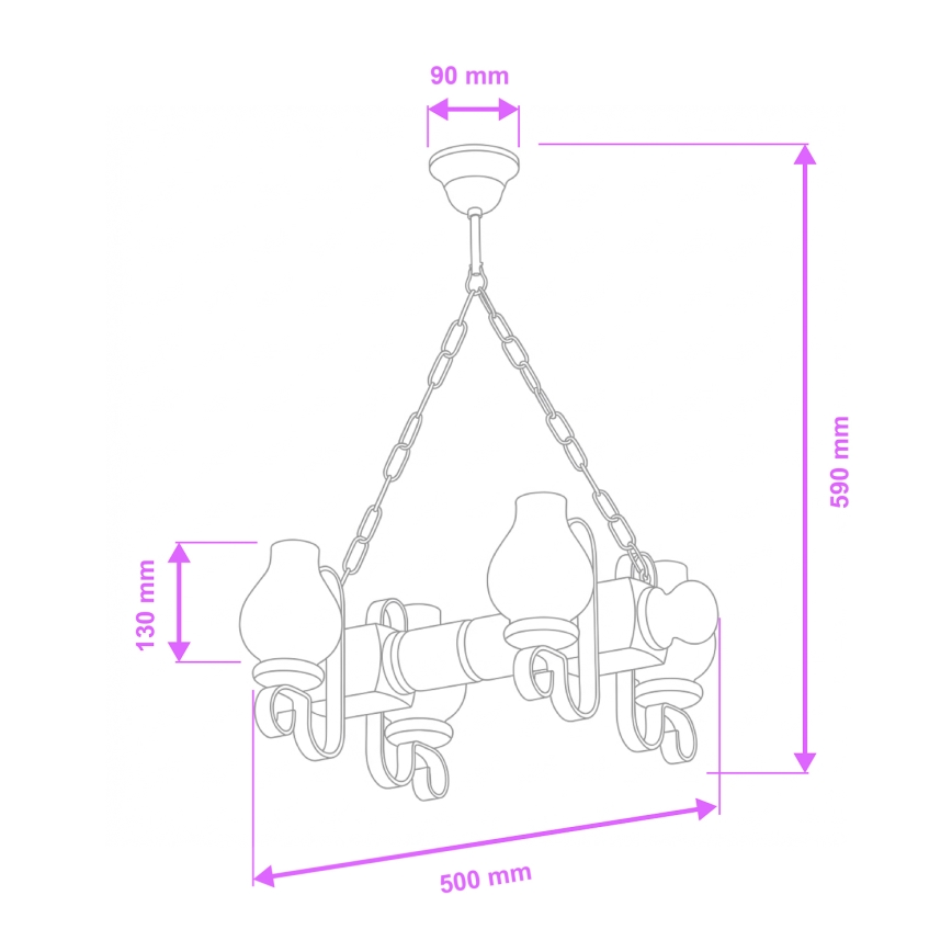 Brilagi - Suspension chaîne RUSTIC 4xE14/40W/230V hêtre/noyer