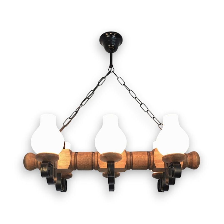 Brilagi - Suspension chaîne RUSTIC 6xE14/40W/230V hêtre