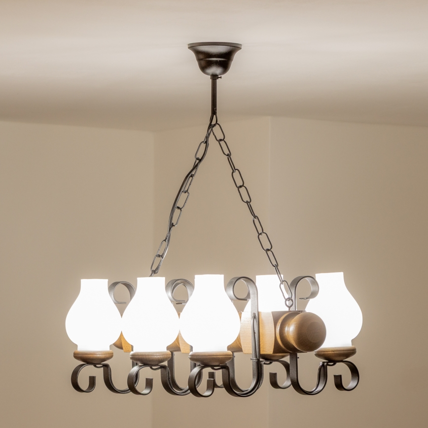 Brilagi - Suspension chaîne RUSTIC 6xE14/40W/230V hêtre/noyer