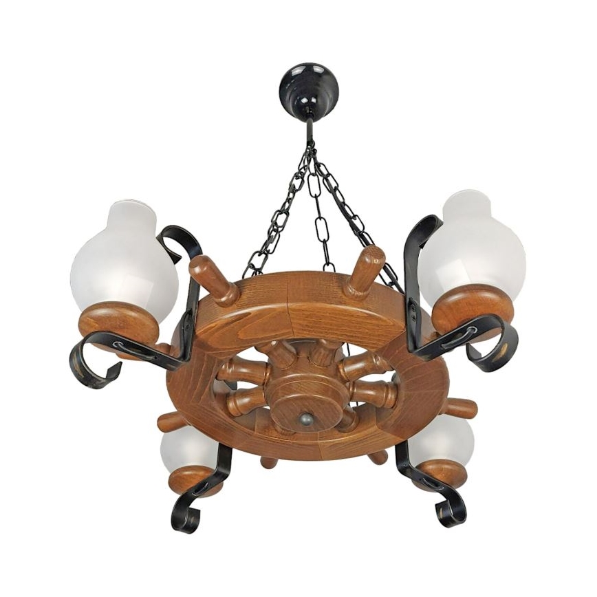 Brilagi - Suspension chaîne TIMONA 4xE14/40W/230V hêtre/noyer