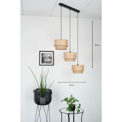 Brilagi - Suspension filaire MONTANA BOHO 3xE27/15W/230V marron/noir