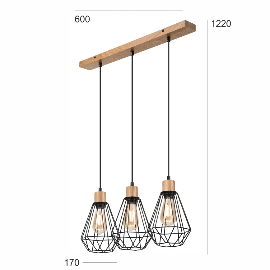 Brilagi - Suspension filaire WOODY BASKET 3xE27/60W/230V chêne