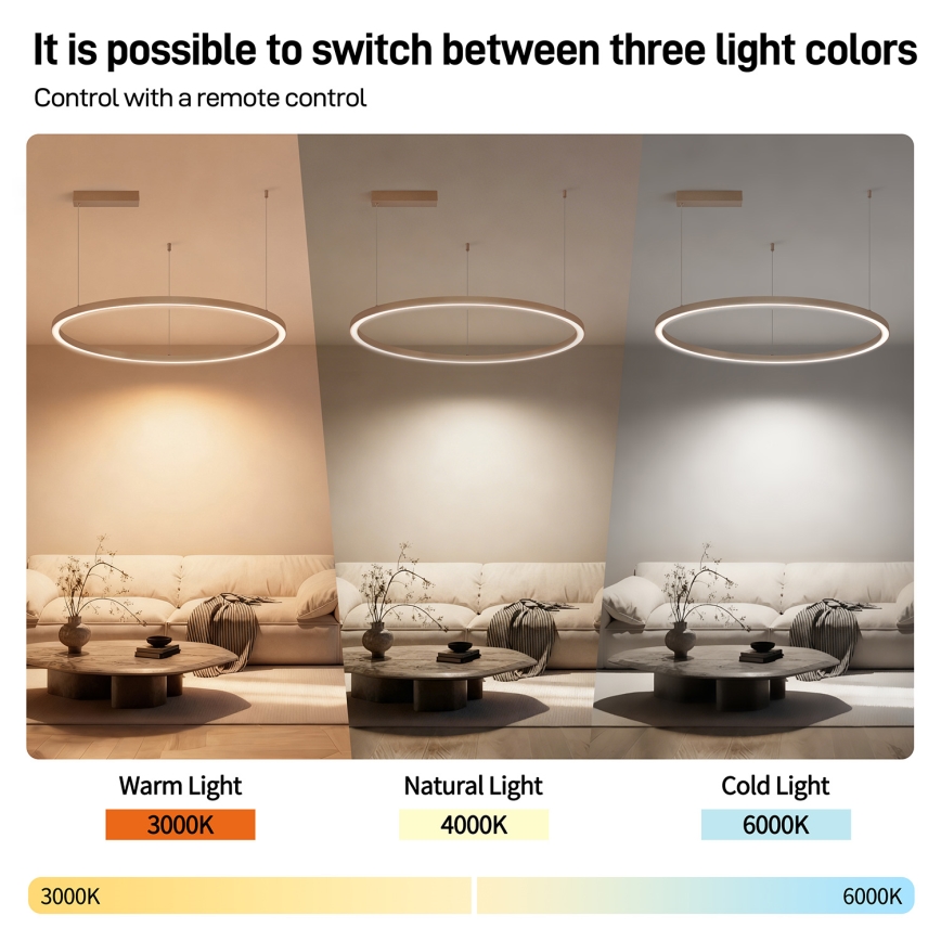 Brilagi - Suspension LED dimmable sur câble PORTOFINO LED/60W/230V 3000-6000K Ø 80 cm beige + télécommande