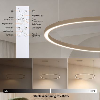 Brilagi - Suspension LED dimmable sur câble PORTOFINO LED/60W/230V 3000-6000K Ø 80 cm beige + télécommande