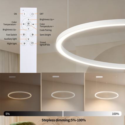 Brilagi - Suspension LED dimmable sur câble PORTOFINO LED/60W/230V 3000-6000K Ø 80 cm blanc + télécommande