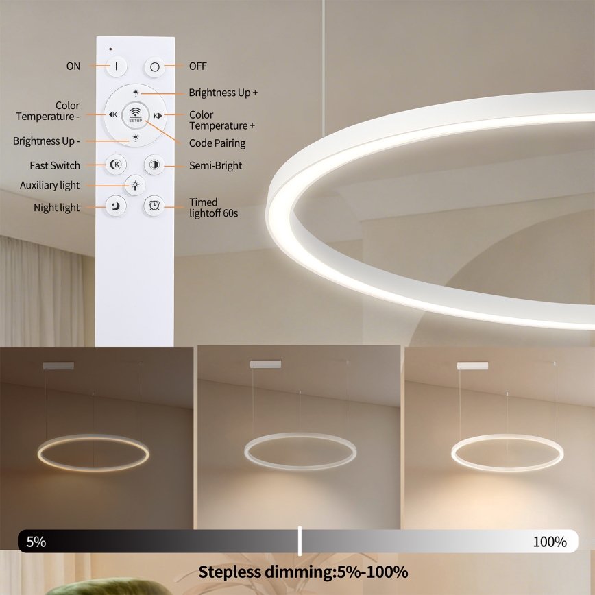 Brilagi - Suspension LED dimmable sur câble PORTOFINO LED/60W/230V 3000-6000K Ø 80 cm blanche + télécommande