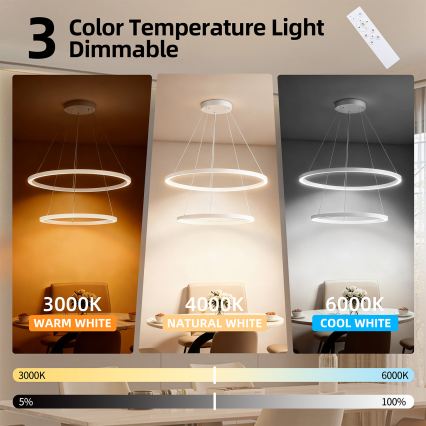Brilagi - Suspension LED dimmable sur câble PORTOFINO LED/98W/230V 3000-6000K Ø 80 cm blanc + télécommande
