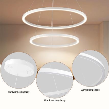 Brilagi - Suspension LED dimmable sur câble PORTOFINO LED/98W/230V 3000-6000K Ø 80 cm blanc + télécommande