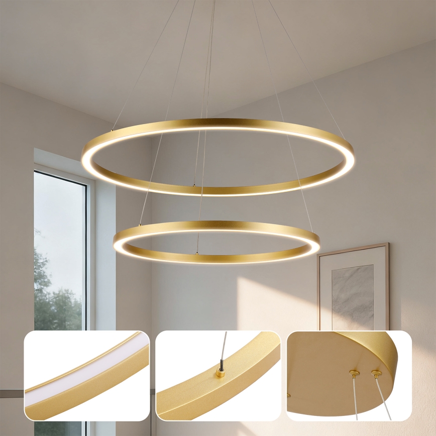 Brilagi - Suspension LED dimmable sur câble PORTOFINO LED/98W/230V 3000-6000K ø 80 cm dorée + télécommande