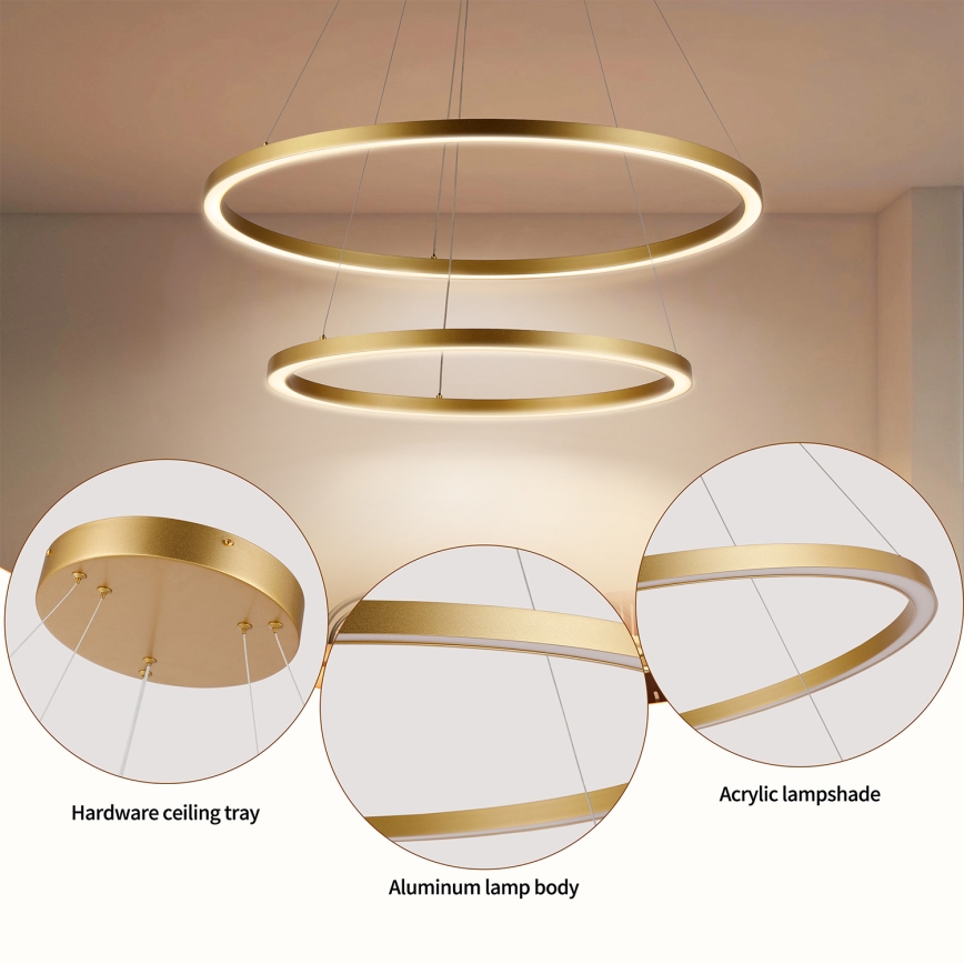 Brilagi - Suspension LED dimmable sur câble PORTOFINO LED/98W/230V 3000-6000K ø 80 cm dorée + télécommande