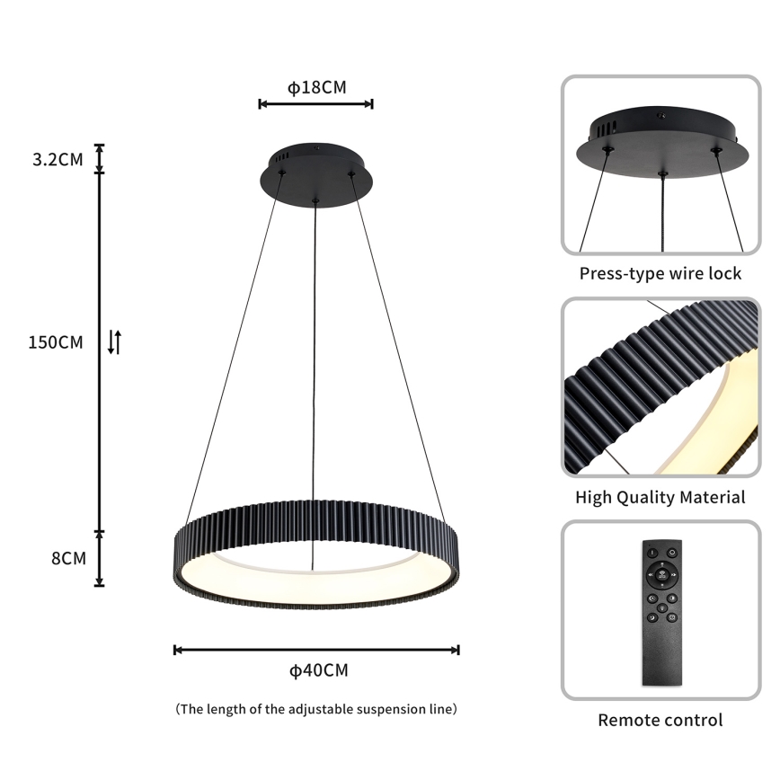 Brilagi - Lustre LED dimmable suspendu sur câble FALCON MODERN LED/30W/230V 3000–6500K Ø 40 cm noir + télécommande