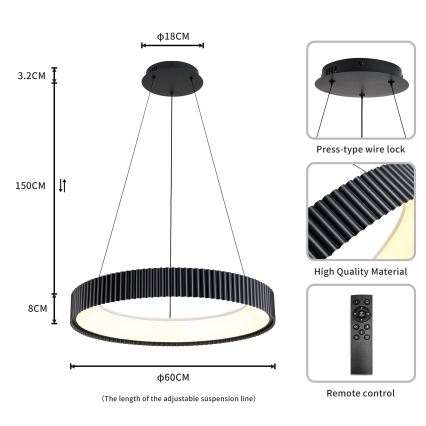Brilagi - Suspension LED dimmable sur câble FALCON MODERN LED/54W/230V 3000-6500K Ø 60 cm noire + télécommande