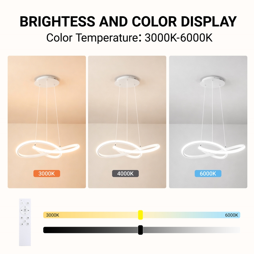 Brilagi - Suspension LED dimmable sur câble INFINITY LED/55W/230V 3000-6000K 50x50 cm blanche + télécommande