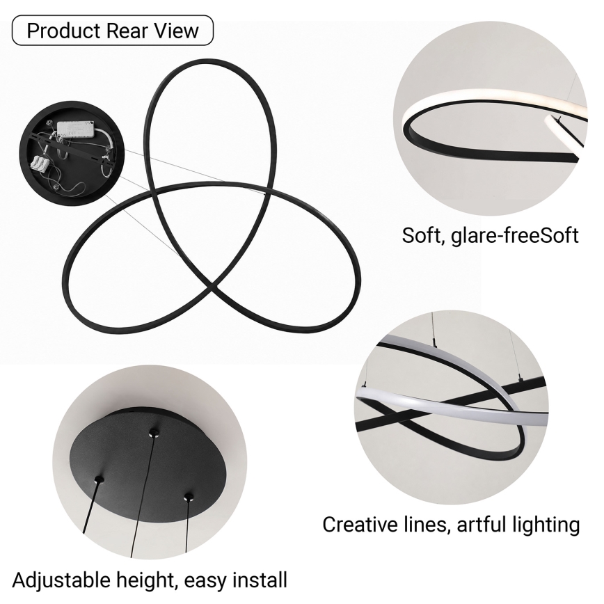 Brilagi - Suspension LED dimmable sur câble INFINITY LED/80W/230V 3000-6000K 80x80 cm noir + télécommande