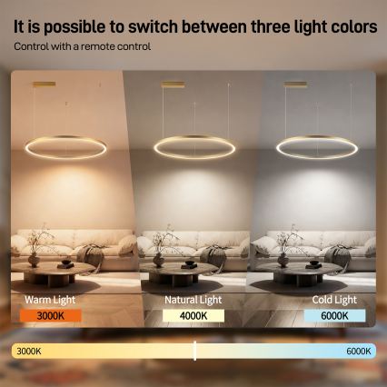 Brilagi - Suspension LED dimmable sur câble PORTOFINO LED/60W/230V 3000-6000K diam. 80 cm dorée + télécommande