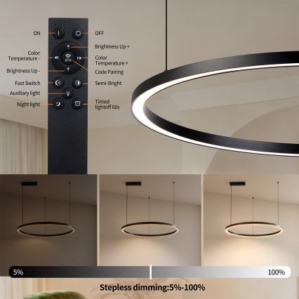 Brilagi - Suspension LED dimmable sur câble PORTOFINO LED/60W/230V 3000–6000K Ø 80 cm noir + télécommande
