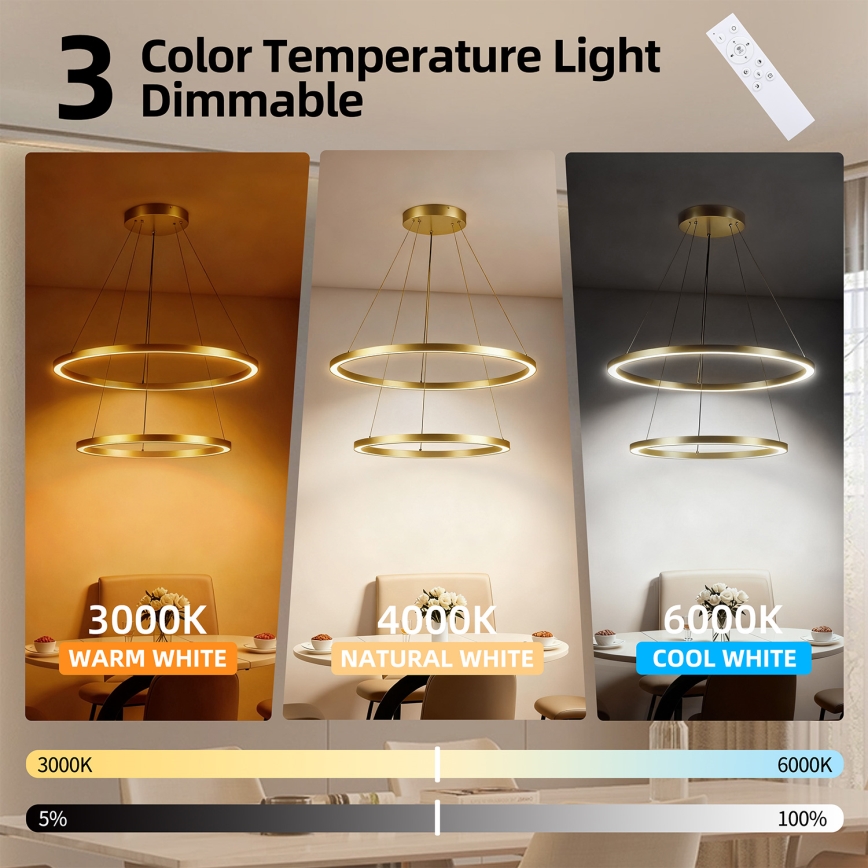 Brilagi - Lustre LED dimmable suspendu sur câble PORTOFINO LED/98W/230V 3000-6000K Ø 80 cm doré + télécommande