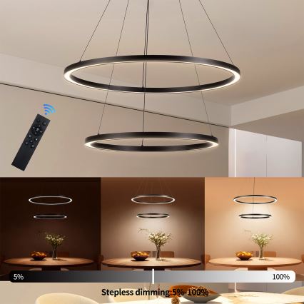 Brilagi - Suspension LED dimmable sur câble PORTOFINO LED/98W/230V 3000–6000 K Ø 80 cm noire + télécommande