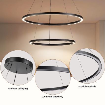 Brilagi - Suspension LED dimmable sur câble PORTOFINO LED/98W/230V 3000–6000 K Ø 80 cm noire + télécommande