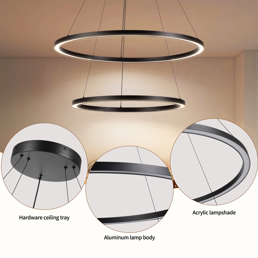 Brilagi - Suspension LED dimmable sur câble PORTOFINO LED/98W/230V 3000–6000 K Ø 80 cm noire + télécommande