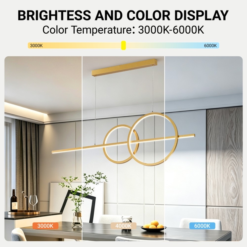 BRILAGI - Lustre LED dimmable suspendu sur câble SIGNATURE LED/53W/230V 3000-6000K 120 cm doré + télécommande