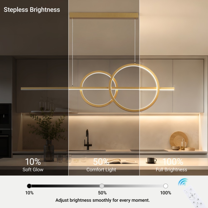 BRILAGI - Lustre LED dimmable suspendu sur câble SIGNATURE LED/53W/230V 3000-6000K 120 cm doré + télécommande