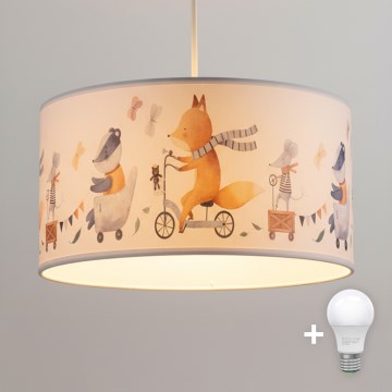 Brilagi - Suspension LED enfant sur câble BOBO 1xE27/60W/230V Ø 35 cm blanc/motifs animaux