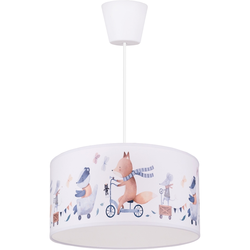 Brilagi - Suspension LED enfant sur câble BOBO 1xE27/60W/230V Ø 35 cm blanc/motifs animaux