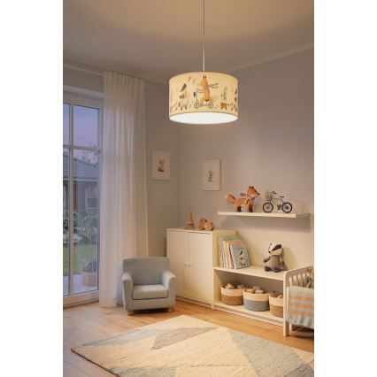 Brilagi - Suspension LED enfant sur câble BOBO 1xE27/60W/230V Ø 35 cm blanc/motifs animaux