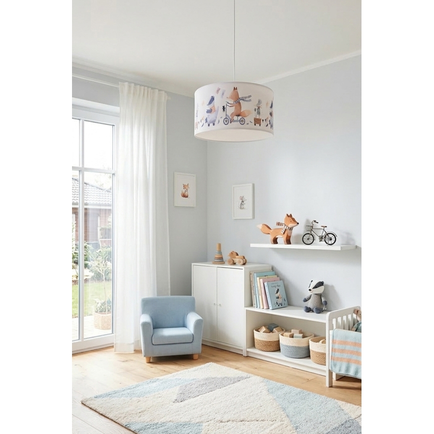 Brilagi - Suspension LED enfant sur câble BOBO 1xE27/60W/230V Ø 35 cm blanc/motifs animaux