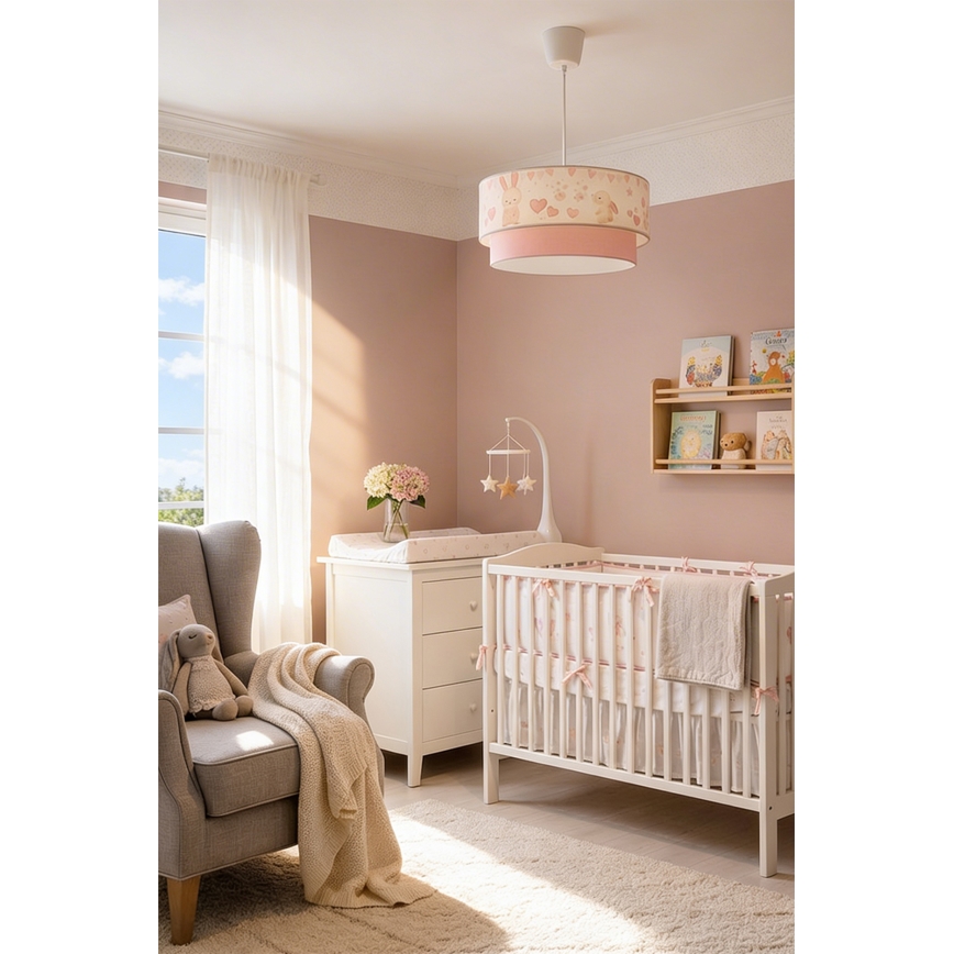 Brilagi - Suspension LED pour enfants sur câble BOBO 1xE27/60W/230V Ø 40 cm crème/rose/motifs lapins