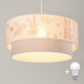 Brilagi - Suspension LED pour enfant BOBO sur câble 1 x E27, 60 W, 230 V, Ø 40 cm, crème/gris avec motifs lapins