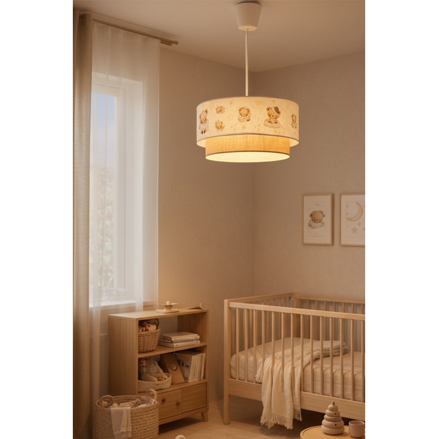 Brilagi - Lustre LED suspendu pour chambre d'enfant BOBO 1xE27/60W/230V Ø 40 cm blanc/beige motif oursons