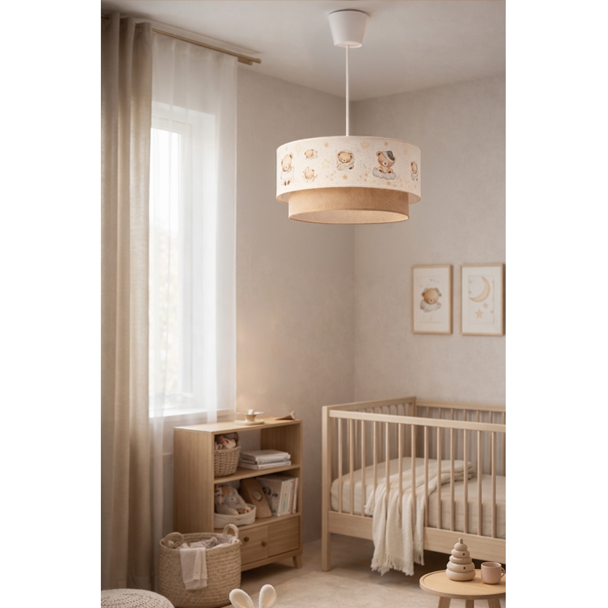 Brilagi - Lustre LED suspendu pour chambre d'enfant BOBO 1xE27/60W/230V Ø 40 cm blanc/beige motif oursons