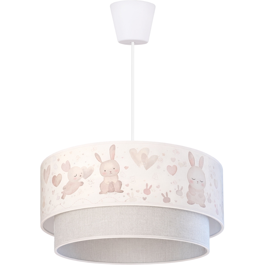 Brilagi - Suspension LED pour enfant BOBO sur câble 1 x E27, 60 W, 230 V, Ø 40 cm, crème/gris avec motifs lapins