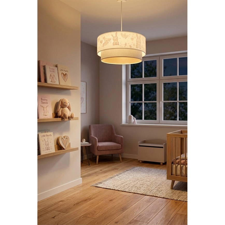 Brilagi - Suspension LED pour enfant BOBO sur câble 1 x E27, 60 W, 230 V, Ø 40 cm, crème/gris avec motifs lapins
