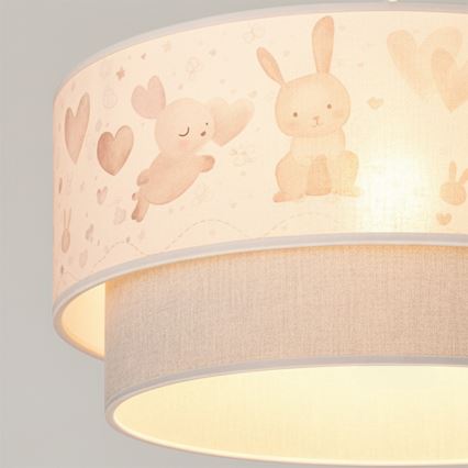 Brilagi - Suspension LED pour enfant BOBO sur câble 1 x E27, 60 W, 230 V, Ø 40 cm, crème/gris avec motifs lapins