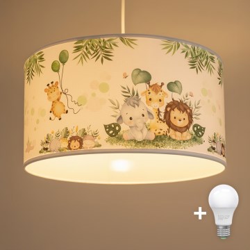 Brilagi - Suspension LED pour enfant sur câble BOBO 1xE27/60W/230V Ø 35 cm blanc/jungle